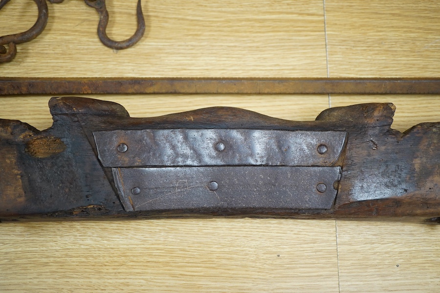 A 19th century Treen and iron yoke, 132cm. Condition - fair